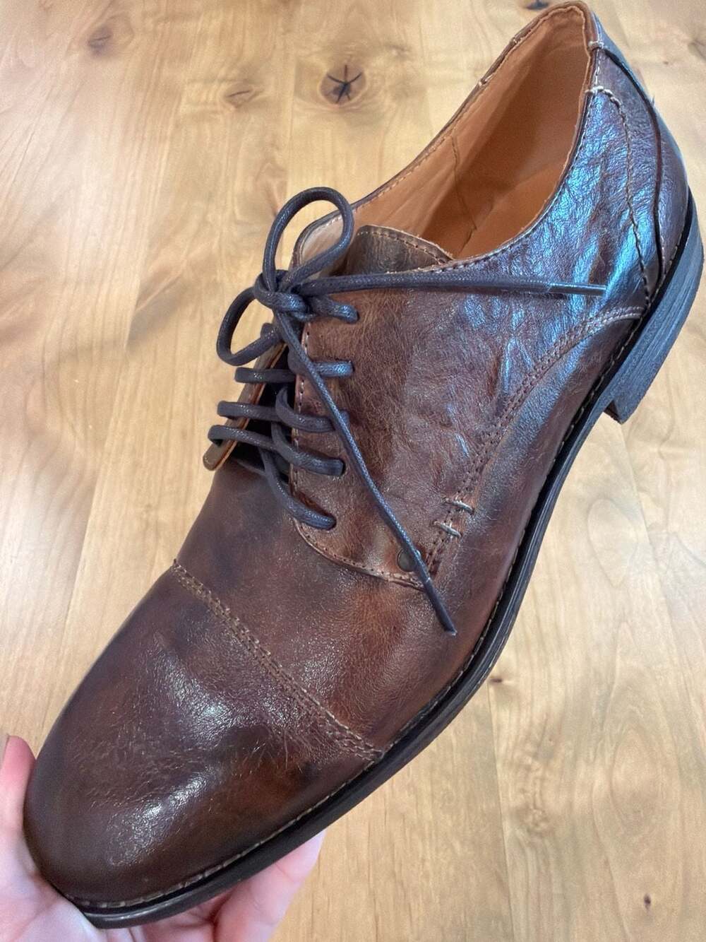 Bed Stu Distressed Brown Leather Cap Toe Oxfords Shoes Size 11.